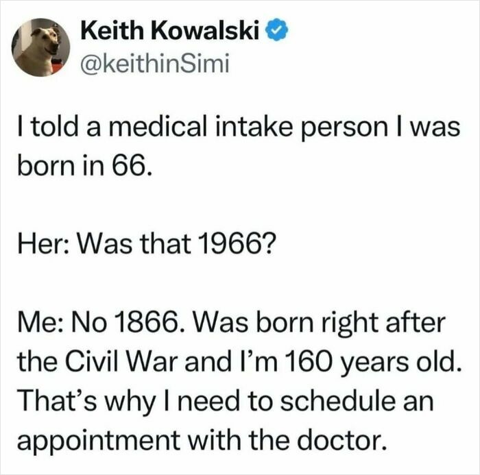 A screenshot of a ridiculous post where a person claims to be 160 years old, illustrating cultural decline.