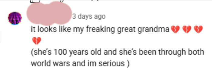 Screenshot of a comment where a user is busted for lying about their great grandma's age and experiences.