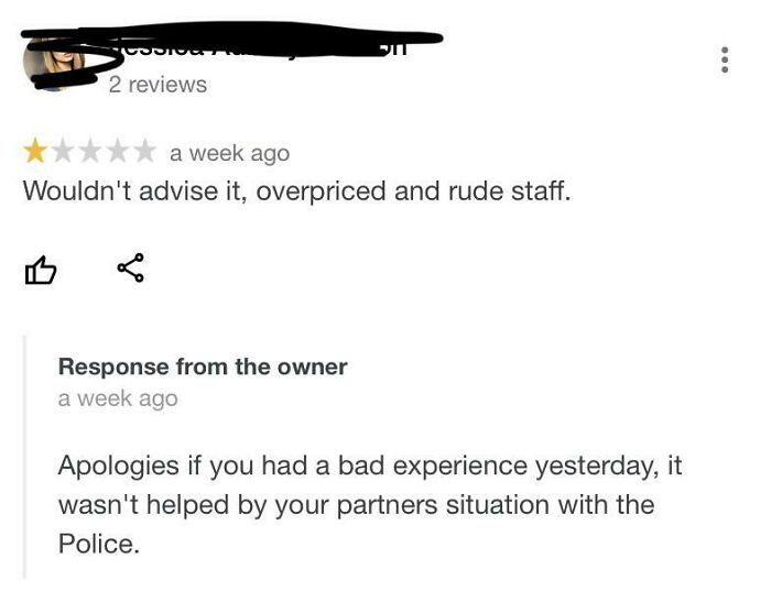 A restaurant owner responds to a negative review, busting the customer for lying about their experience.