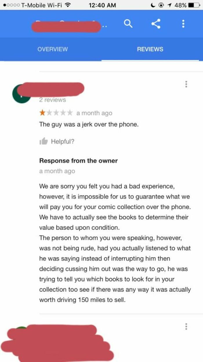 A screenshot showing a business owner busting a reviewer for lying about a bad experience in an embarrassing screenshot.