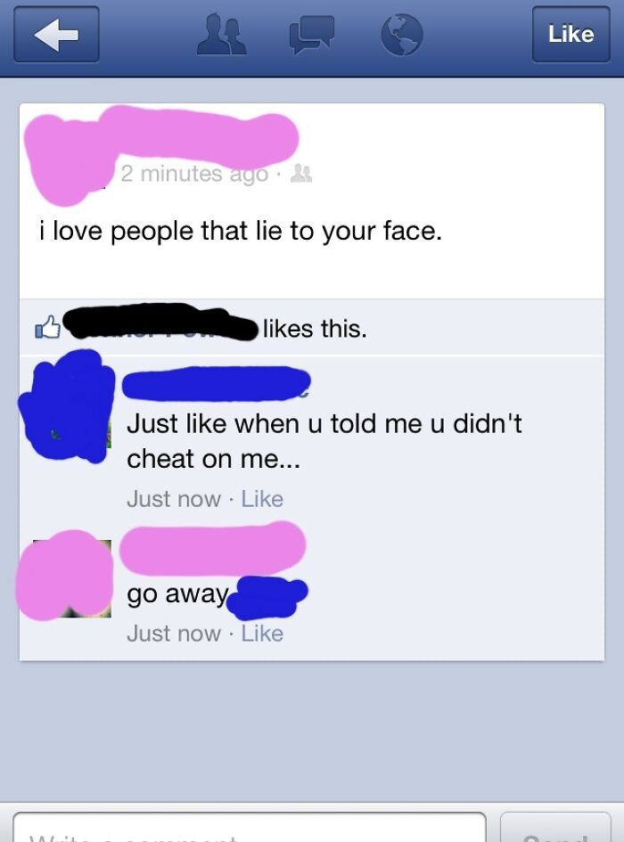 A social media post where someone is busted for lying about cheating in a hilariously embarrassing screenshot.