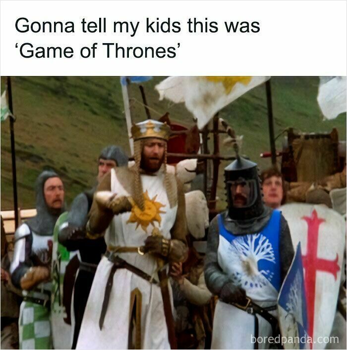 A geek thing meme about Game of Thrones and medieval knights.
