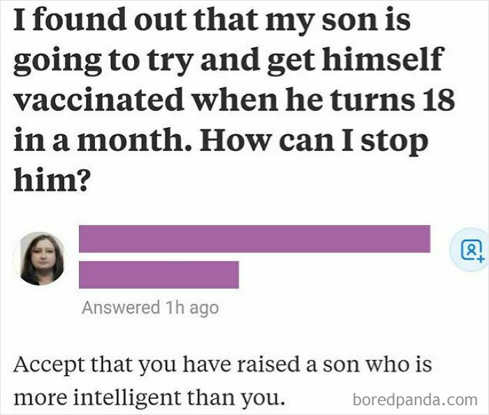 Screenshot of a social media post about entitlement and a 'Karen' reputation regarding a son's vaccination.