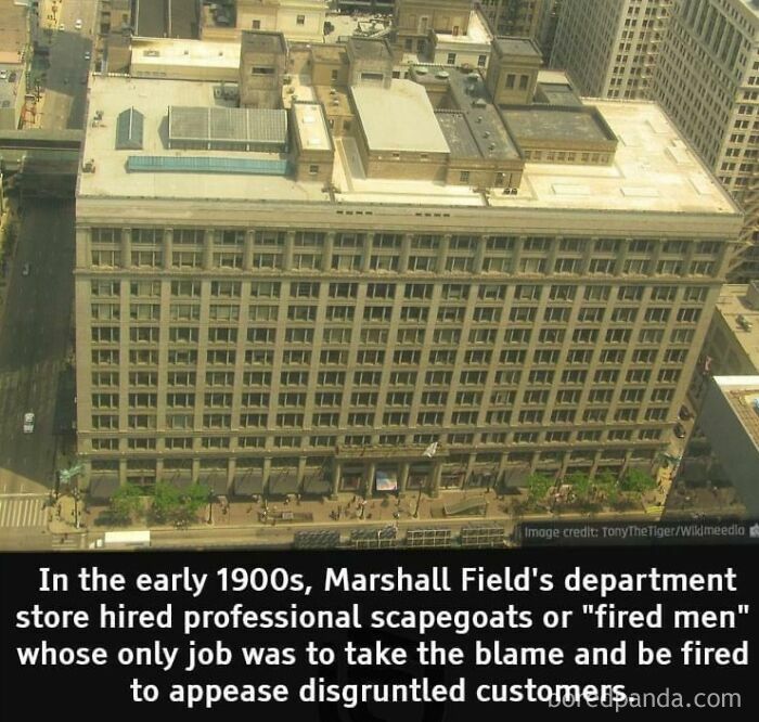 An aerial view of Marshall Field's department store, which hired scapegoats to appease entitled customers and avoid a Karen reputation.