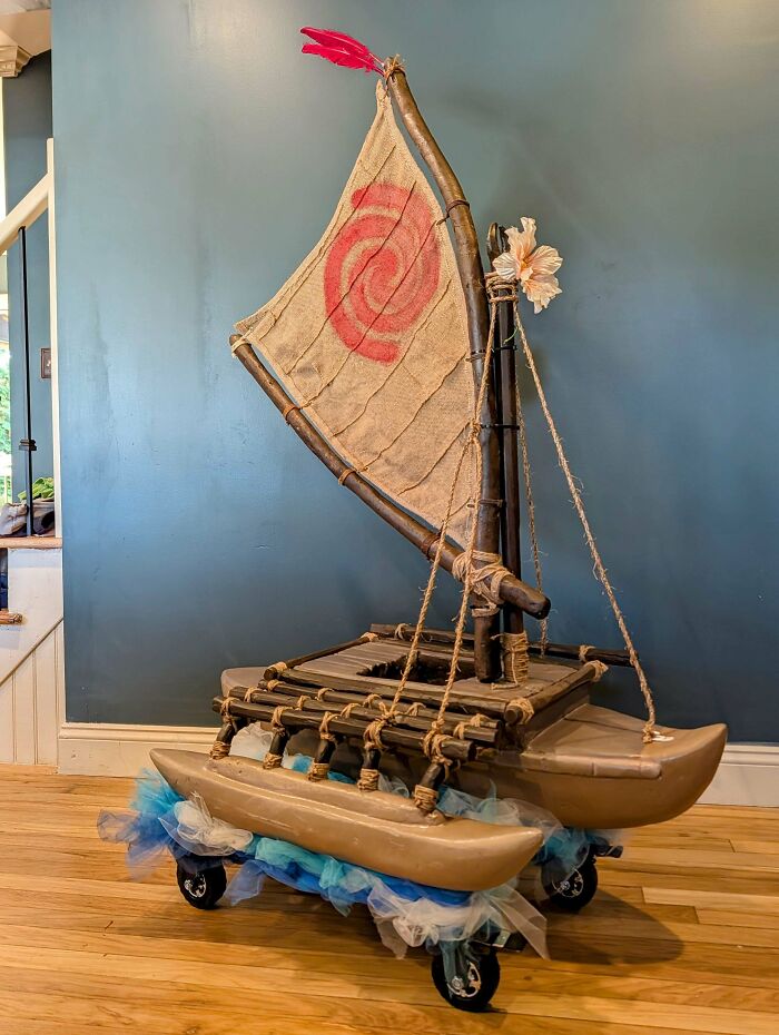 Creative Home DIY Projects: A Moana-inspired boat prop, meticulously crafted for imaginative play or decor.
