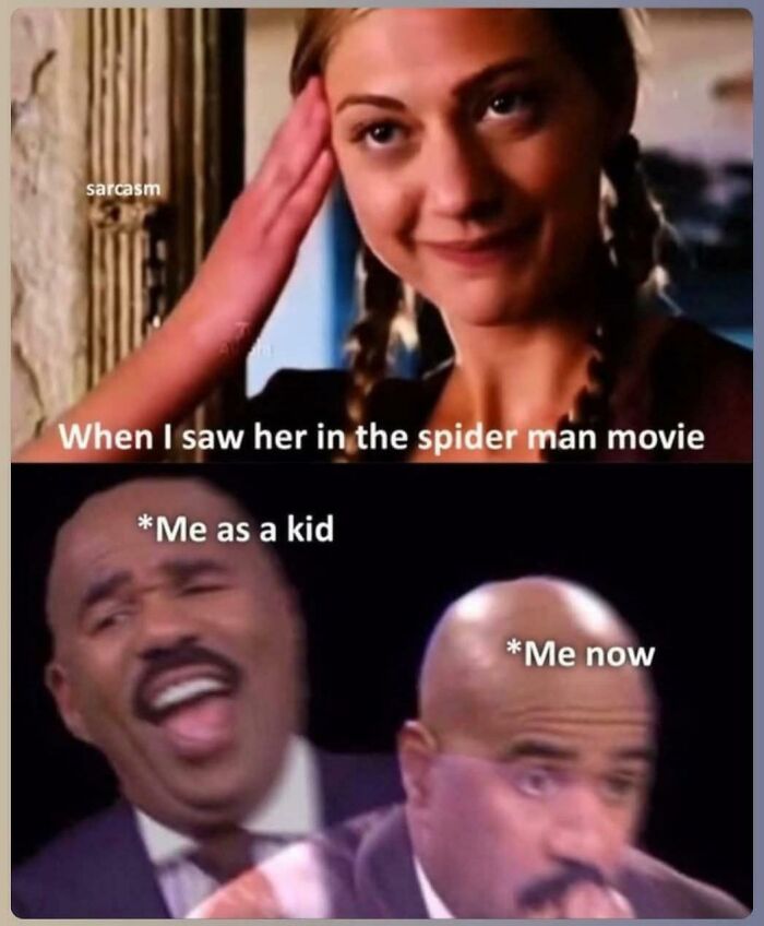 A meme showing a woman from Spider-Man, a laughing Steve Harvey as a kid, and a serious Steve Harvey now. People need an explanation for the joke.