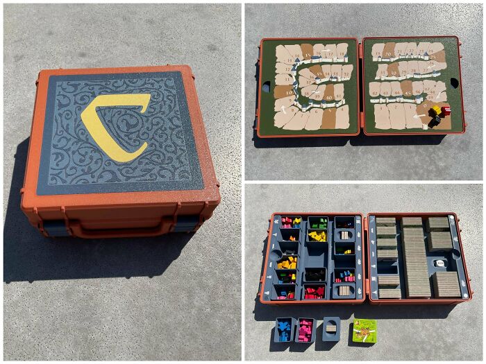 A custom 3D printed board game carrying case, demonstrating cool and useful things people printed with their 3D printers.