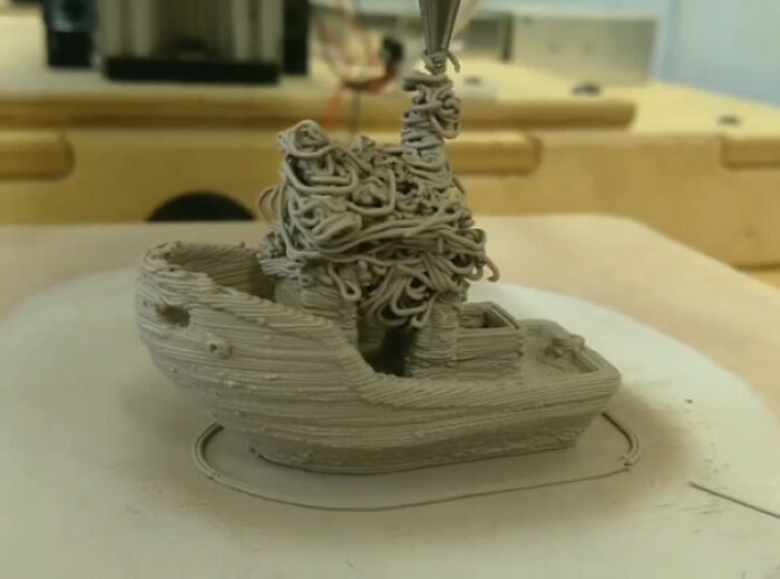 Mismatched 3D printed boat, one of the useful things people printed with their 3D printers.