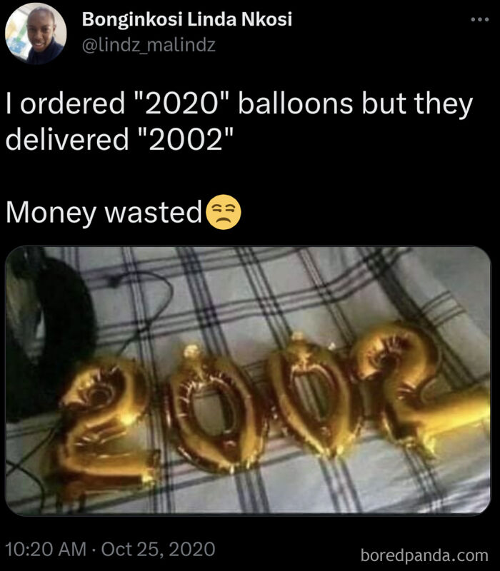 A tweet shows 2002 balloons instead of 2020, an unfortunate display of stupidity.