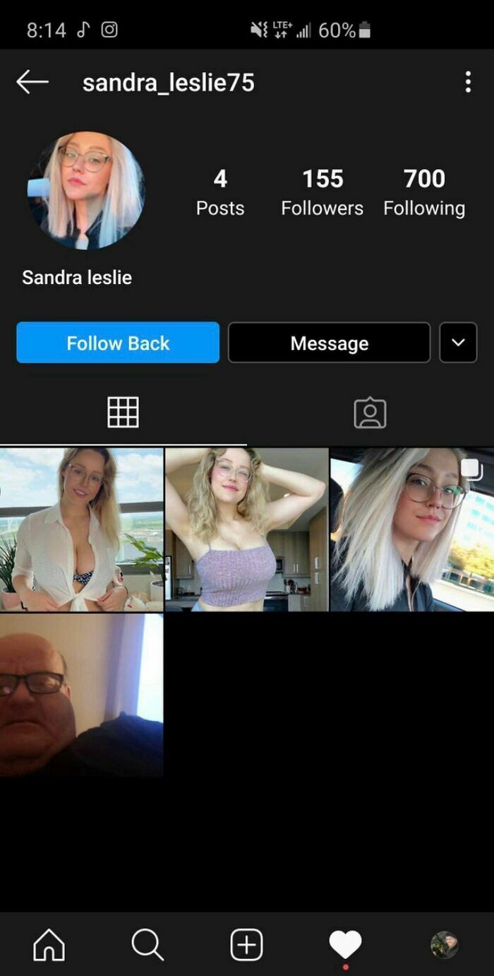 A social media profile shows a man's face poorly edited onto a woman's body, an unfortunate display of stupidity.