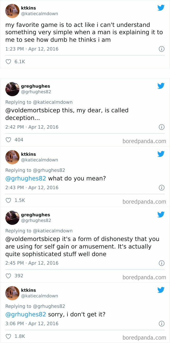 A Twitter thread where a user pretends not to understand simple concepts, showcasing a display of stupidity.