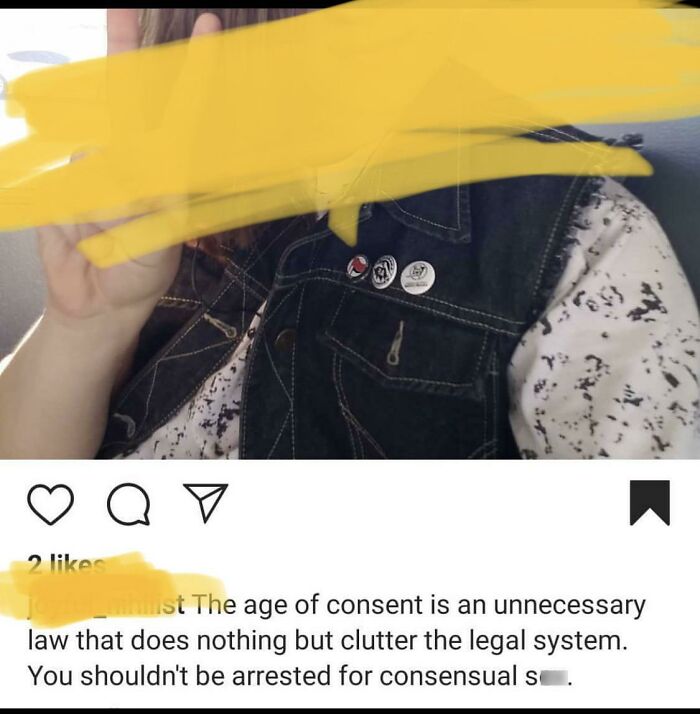 A social media post displaying stupidity with a controversial opinion about the age of consent.