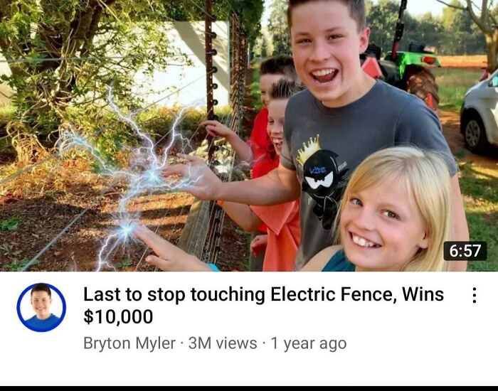 Kids touching an electric fence for a YouTube challenge, an unfortunate display of stupidity.