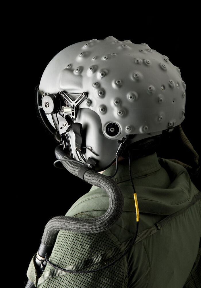 Futuristic gray pilot helmet with advanced technologies for easier everyday life.