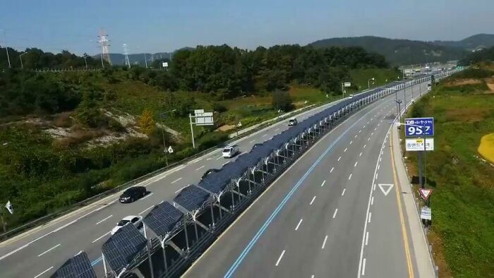 Solar panel road in South Korea, demonstrating satisfying genius technologies for sustainable everyday life.