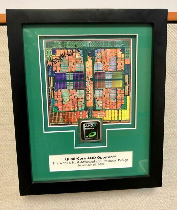 Framed AMD Opteron CPU, a genius technology that makes everyday life easier by powering modern computing.
