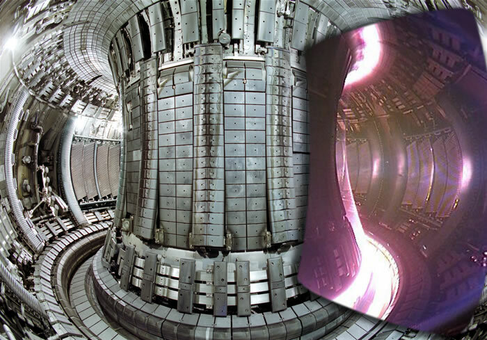 An advanced nuclear fusion reactor, highlighting its intricate design and the powerful plasma within, representing genius technologies.