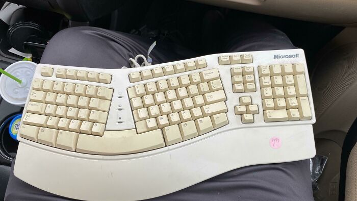 Ergonomic Microsoft keyboard, a genius technology making everyday life easier for comfortable typing.