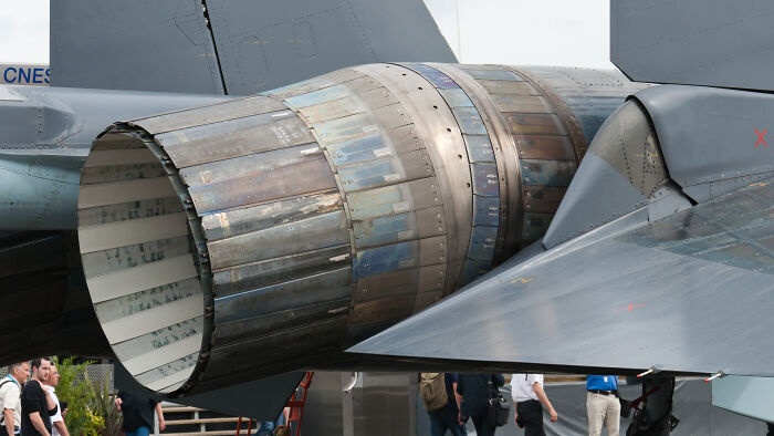 The powerful jet engine of a military aircraft, an example of genius technology and engineering.