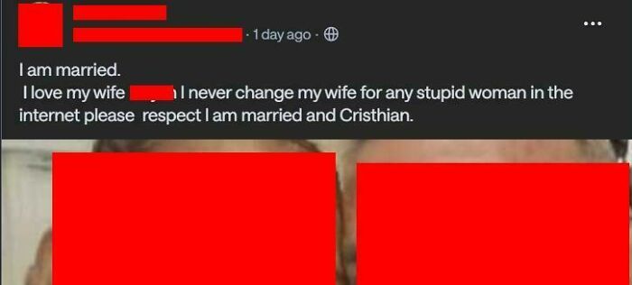 A screenshot from a neighborhood online community showing a post about a married man loving his wife.