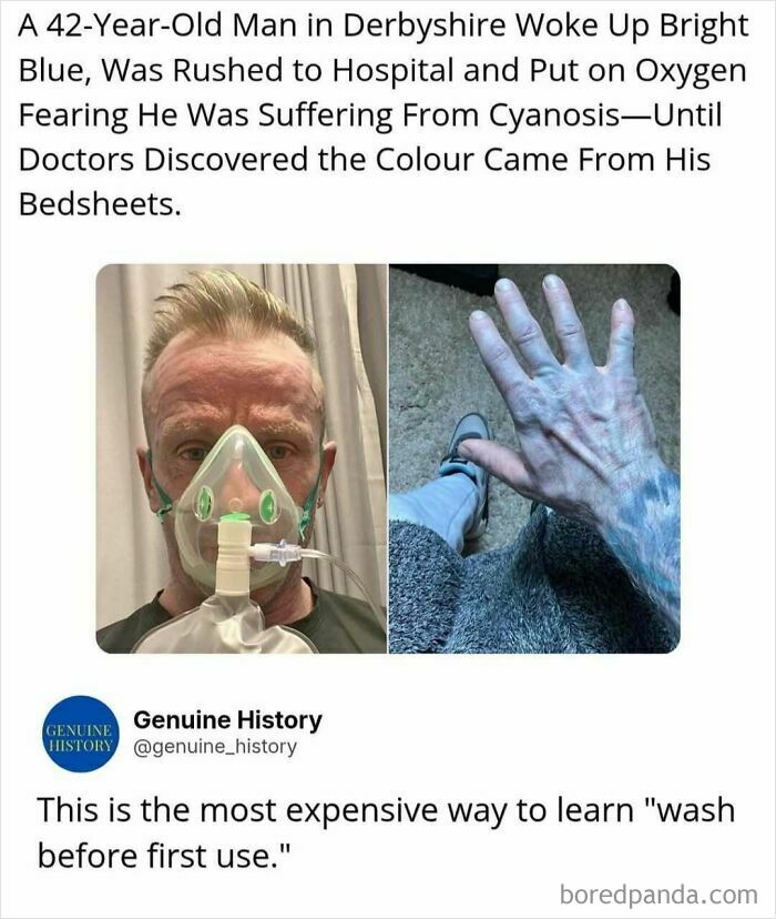 A man with a blue face and hand, a fascinating fact about an unusual medical scare.