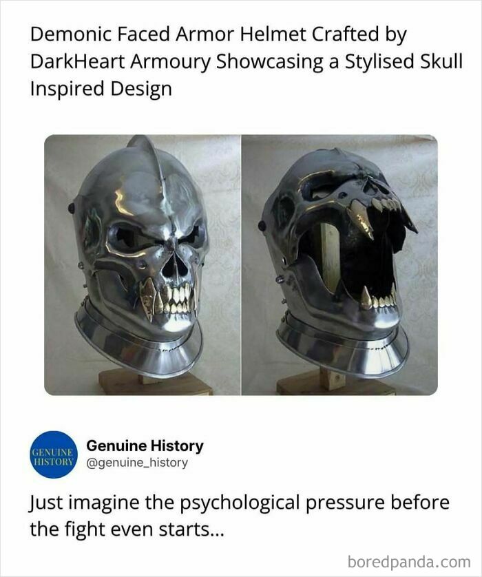 Demonic faced armor helmet showing a stylized skull design. Fascinating facts about ancient craftsmanship.