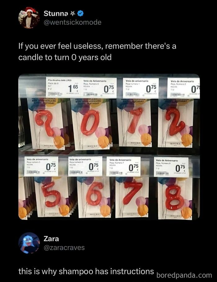 An internet post showing birthday candles for the number zero, making scrolling more enjoyable.