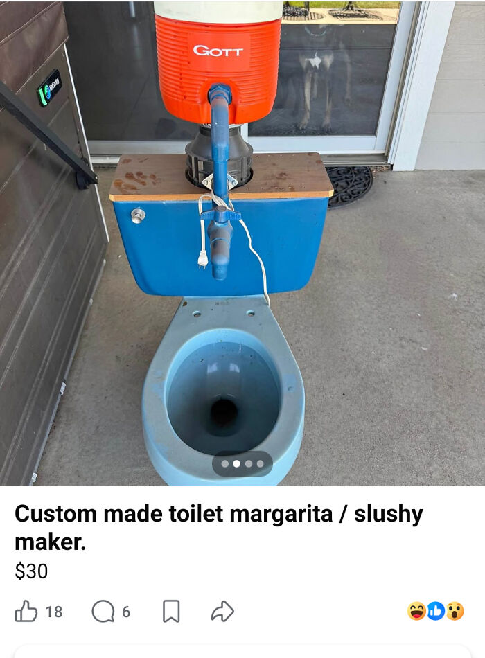 A custom made toilet margarita/slushy maker, an example of disgusting food.