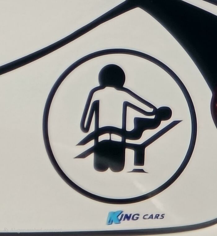 A construction fails image showing a driver icon on a vehicle with an arm extending to the front, resembling a person giving up.
