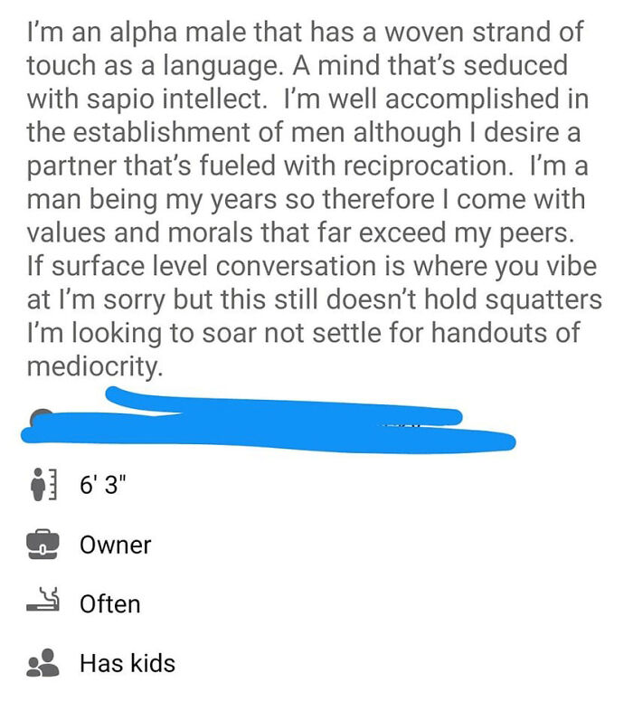 A dating app bio of toxic men that made women they were messaging uncomfortable and disappointed.