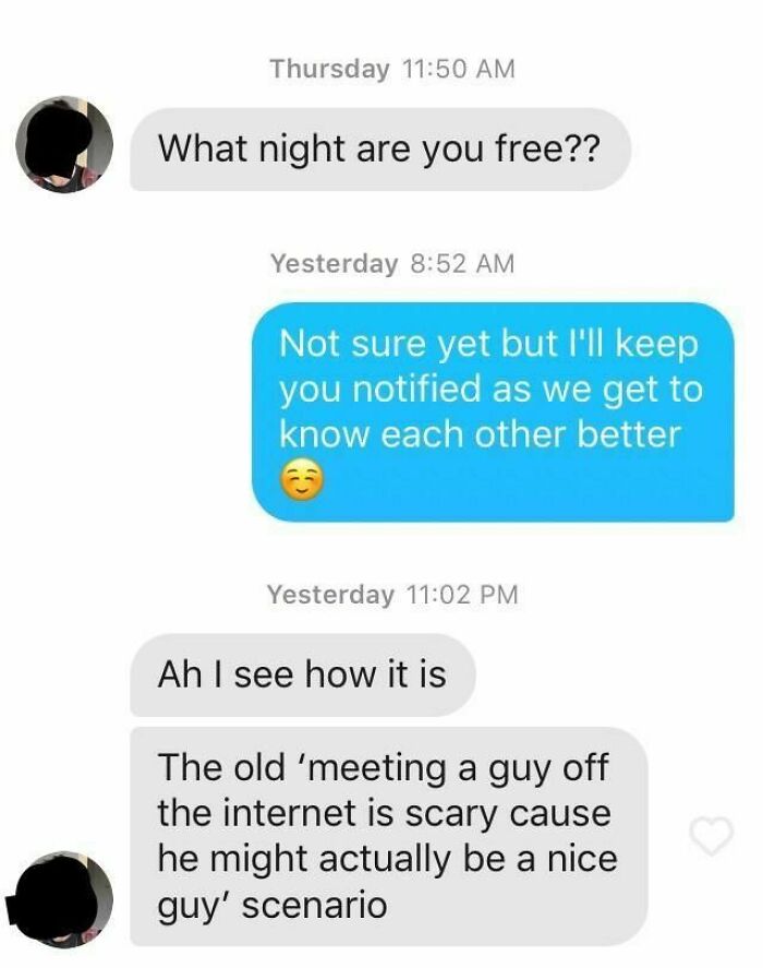 A text conversation showing how toxic men make women uncomfortable and disappointed.