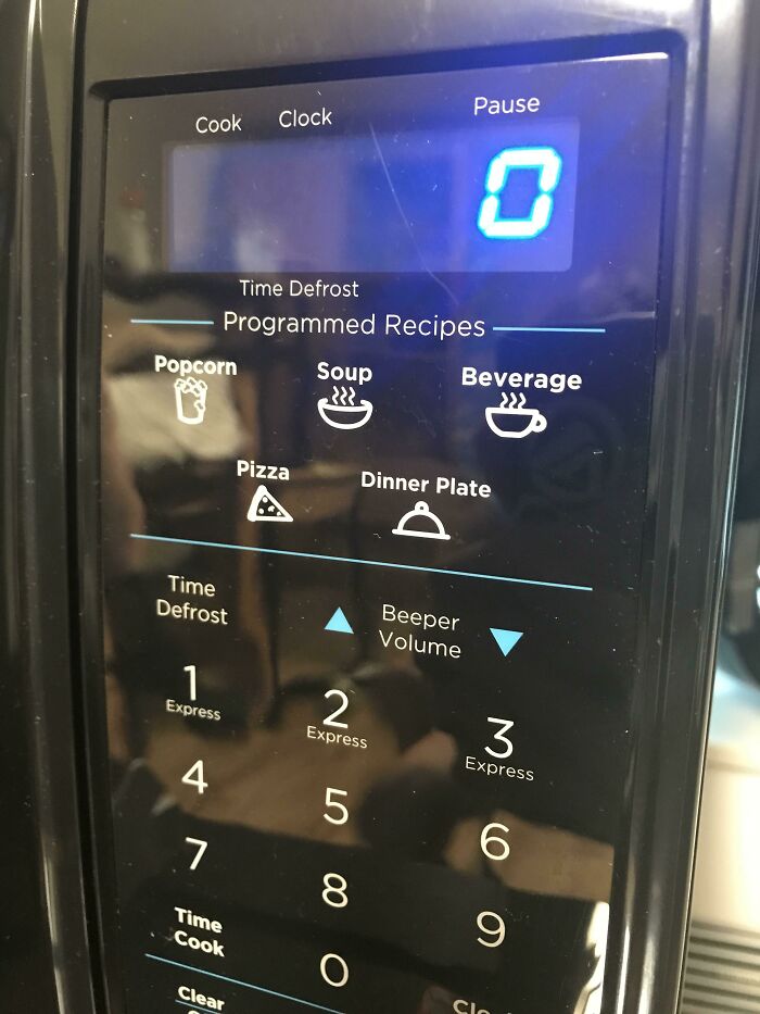 A microwave with buttons for popcorn, soup, pizza, and beverages. Designers transformed this ordinary thing.