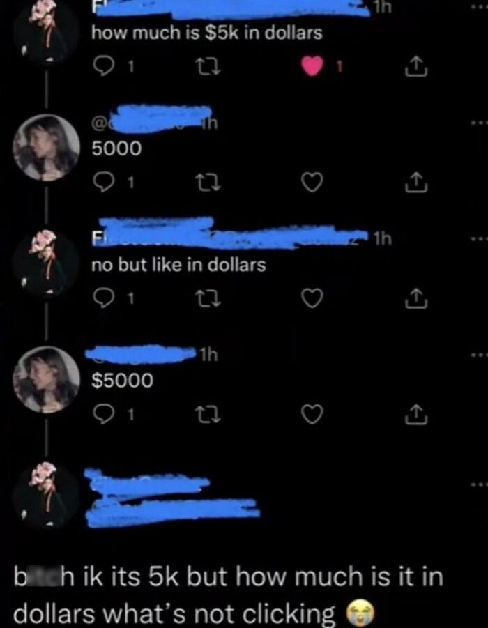 People had the pleasure of correcting someone online about the value of 5K dollars.