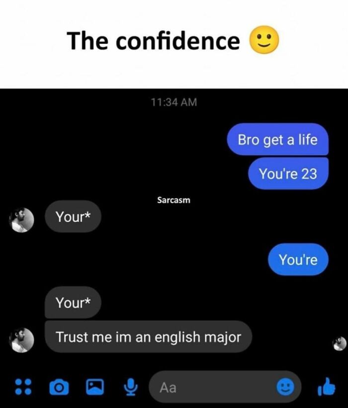 A chat conversation demonstrating multiple online corrections of grammar in a humorous way.