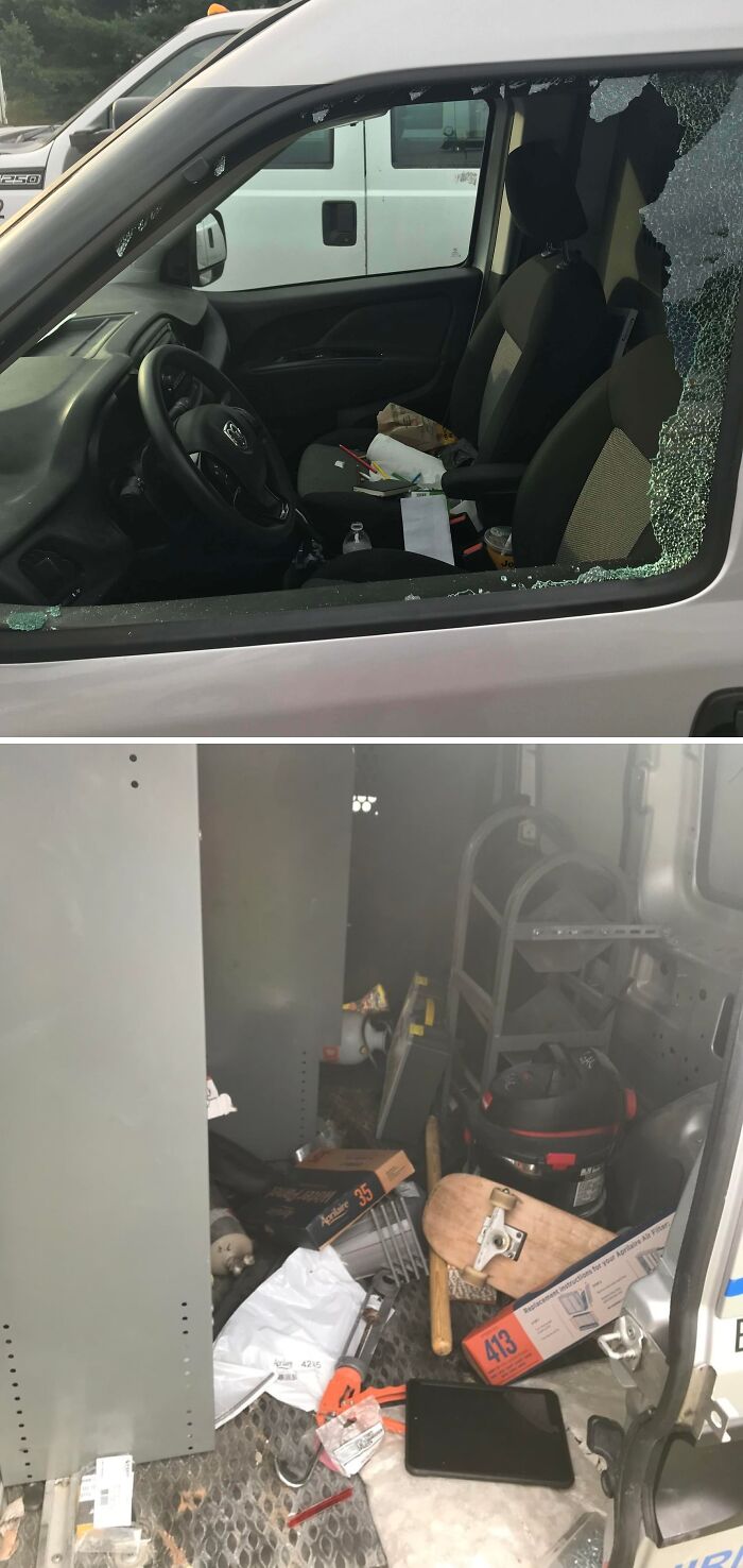 A broken car window and a ransacked interior, representing a way worse day.