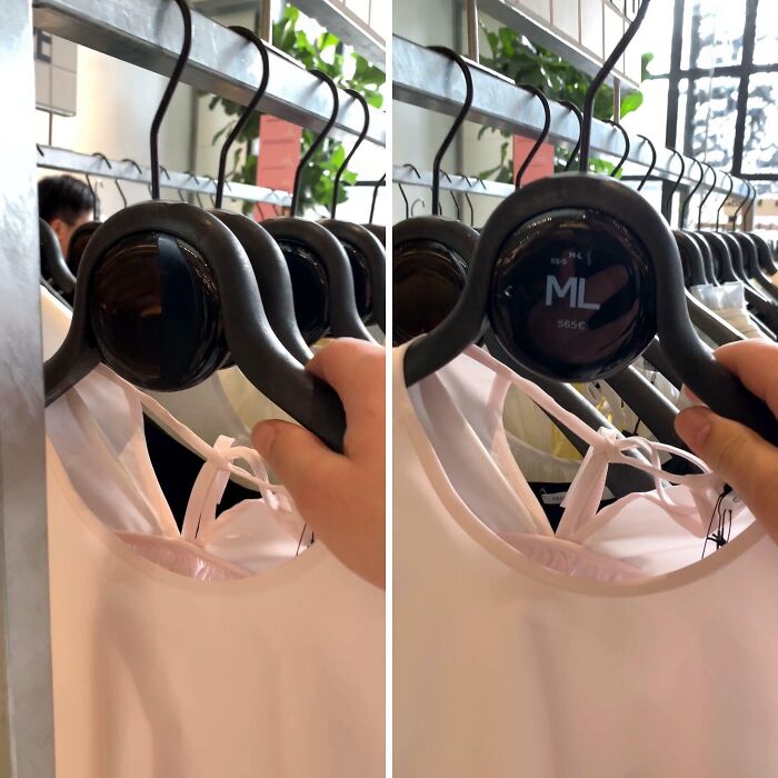A clothing hanger with a rotating size display, an ordinary thing transformed brilliantly for easy shopping.