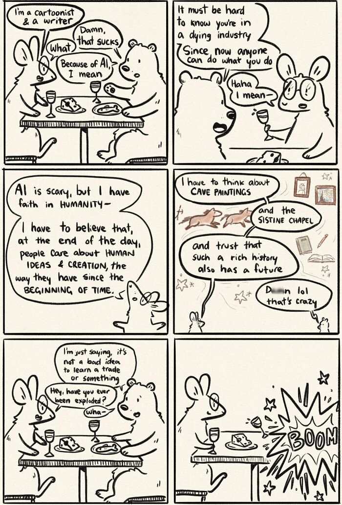 Funny and honest comics: A cartoonist and writer discusses the dying industry, AI, and faith in humanity.