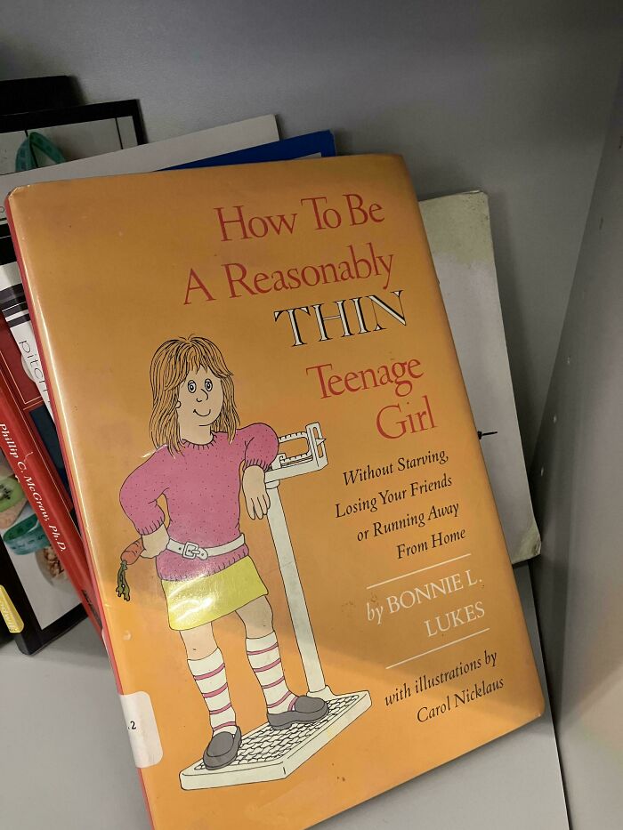 Hilariously unhinged book cover of How To Be A Reasonably Thin Teenage Girl with a cartoon illustration.