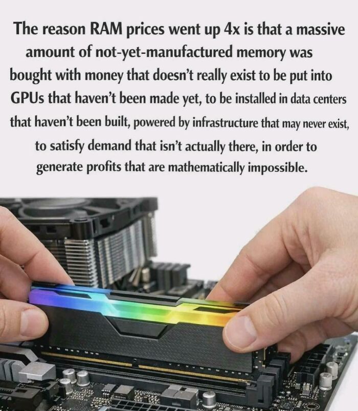 An oddly specific post explaining the increase in RAM prices due to non-existent memory and impossible profits.