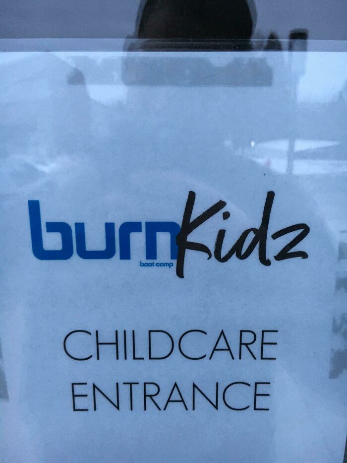 A sign for Burn Kidz childcare, an example of awful design fails.