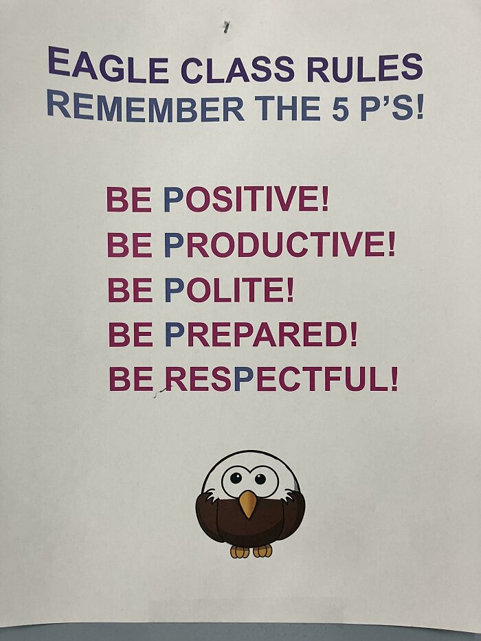 An awful design fail poster listing 5 P's with the last P being respectful instead of starting with P.