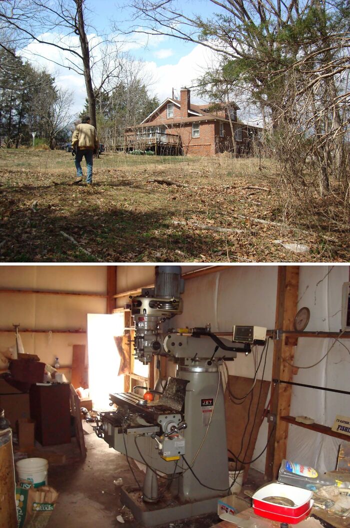 Urban explorers found an abandoned house and a workshop with a large machine, unexpected finds in a desolate landscape.