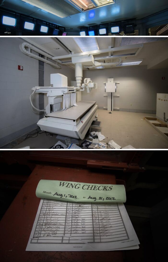 Urban explorers found a room with old monitors, medical equipment, and a historical Wing Checks sheet. Unexpected discoveries.