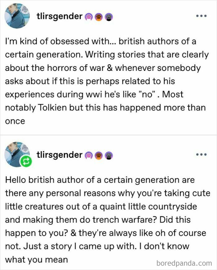 Tumblr Posts discussing British authors and their experiences in WWI, leading to internet chaos.