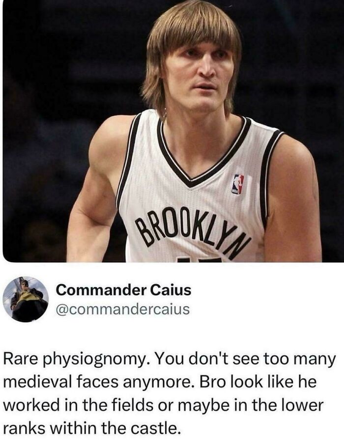 A funny image of a basketball player with a medieval haircut, illustrating people being way too specific.