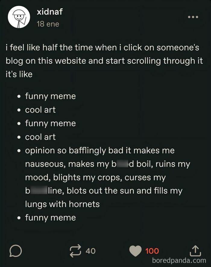 A Tumblr post about internet chaos from scrolling blogs and finding funny memes and bad opinions.