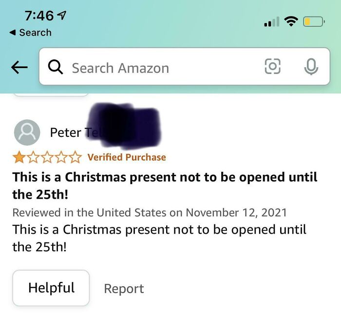 Elderly people humorously proving they shouldn't have unsupervised access to the internet, with an Amazon review about a Christmas present.