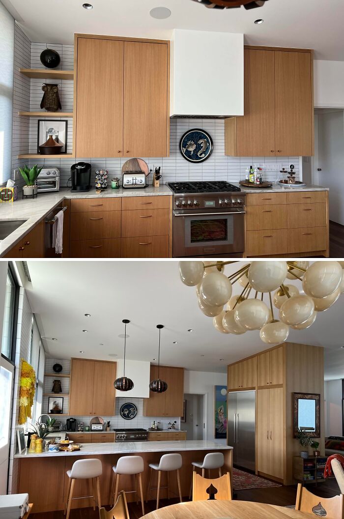 A before-and-after image of a kitchen, highlighting stunning home improvement projects.
