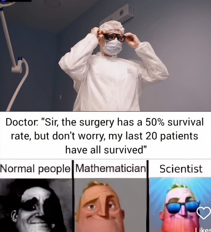 Meme with a doctor and three reaction faces. People often need jokes explained to them.