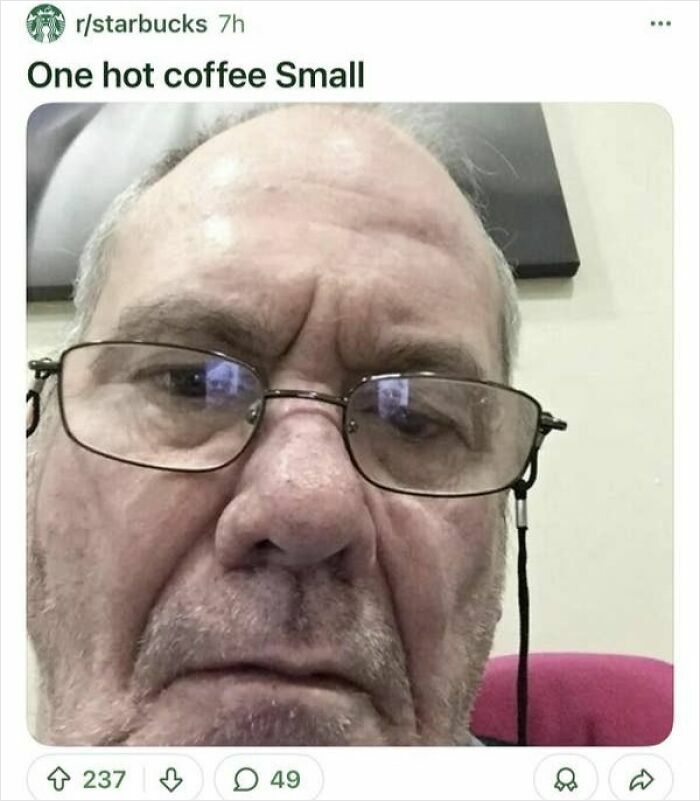Elderly people using a selfie as a Starbucks order, a funny example of unsupervised internet use.